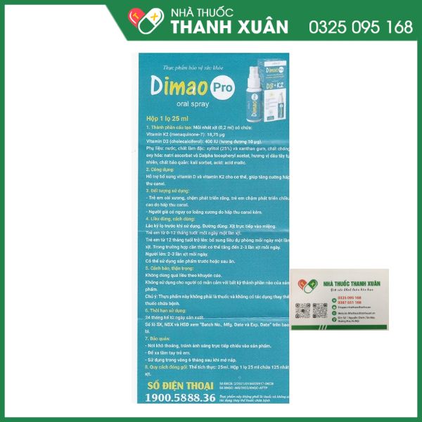 Dimao Pro - Bổ sung vitamin d3+k2 dạng xịt (25ml)